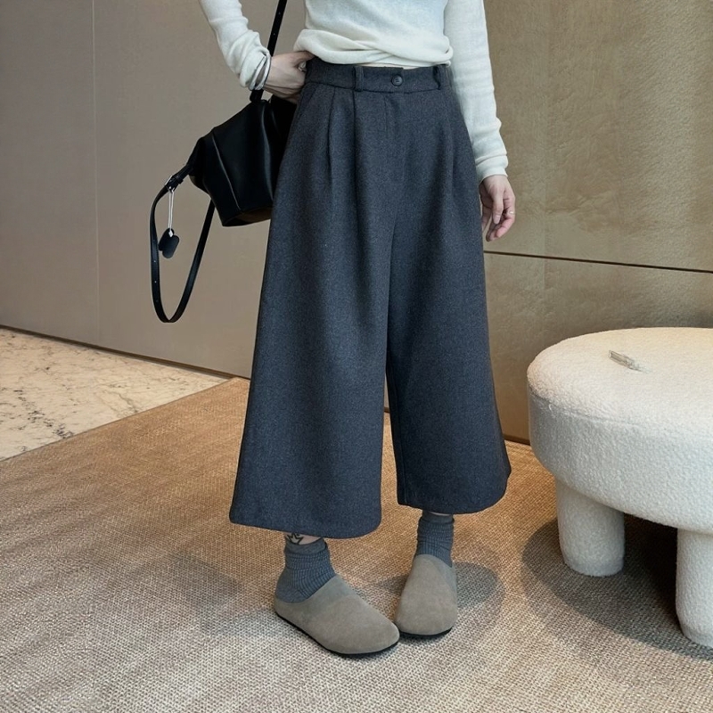 羊绒呢裤八分阔腿裤女冬加绒加厚