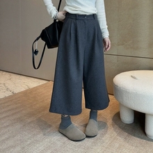 羊绒呢八分阔腿裤女加绒加厚2025冬季新款小个子休闲靴裤直筒裤