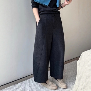 休闲九分奶奶裤 弯刀加绒羊绒毛呢裤 高腰气球裤 2025新款 女冬季