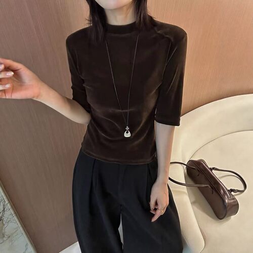 丝绒中袖T恤女2026秋新