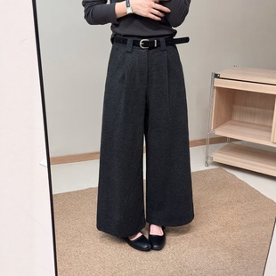 宽松小个子休闲直筒裤 新款 女加绒加厚2025冬季 羊绒呢九分阔腿裤