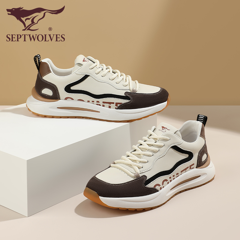 七匹狼鞋子男款秋冬透气休闲鞋厚底增高圆头软底舒适白色运动鞋男