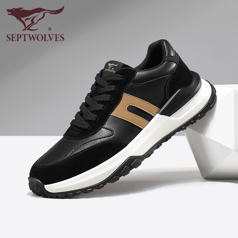 七匹狼鞋子男款2025新款秋冬黑色休闲鞋男正品防滑工作鞋运动男鞋