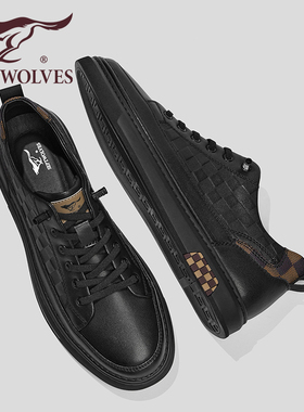 七匹狼男生鞋子2025新款潮流百搭皮鞋冬季新款平底黑色休闲板鞋X