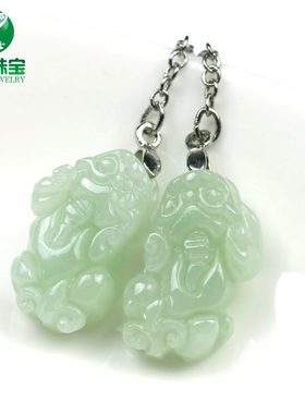 貔貅玉耳环耳坠子 女士气质高雅玉耳饰耳环正品 翡翠A货貔貅招财