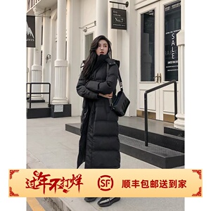 黑色长款羽绒服女2023秋冬新款韩版宽松超长加厚过膝显瘦