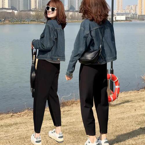 八九分黑色哈伦裤女萝卜老爹裤子