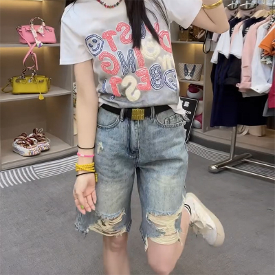 破洞牛仔短裤女夏季薄款