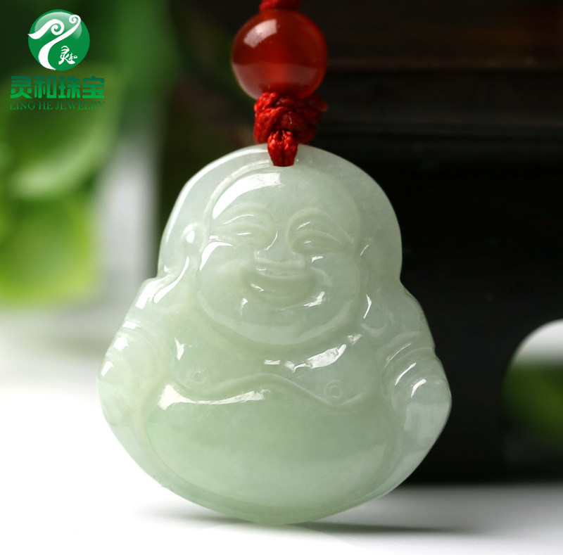 冰糯种A货翡翠玉佛吊坠 女款笑佛玉坠子小号玉佛女正品笑佛平安佛