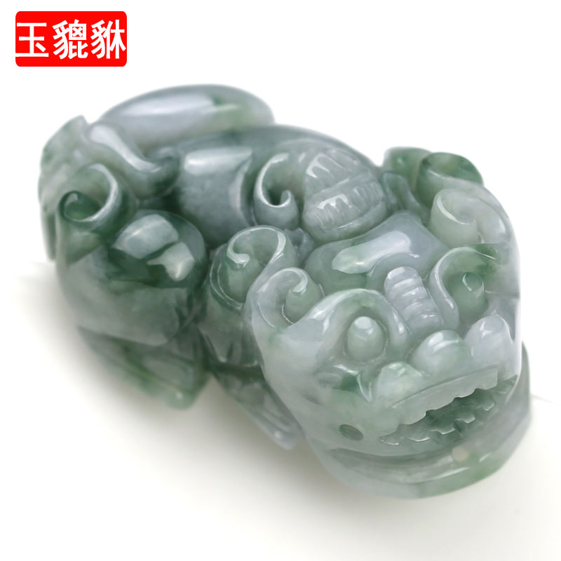 翡翠A货飘花玉貔貅吊坠 男女款玉貔貅挂件正品财源滚滚玉貔貅正品