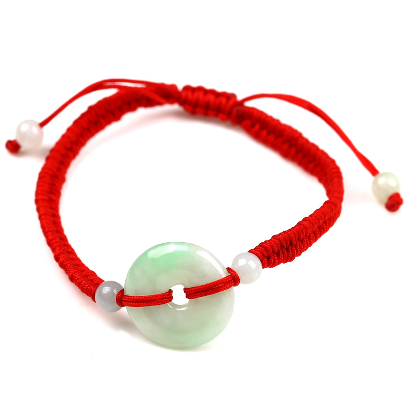 翡翠A货平安扣玉手链 怀古平安扣红绳手链男女款儿童平安扣玉手链