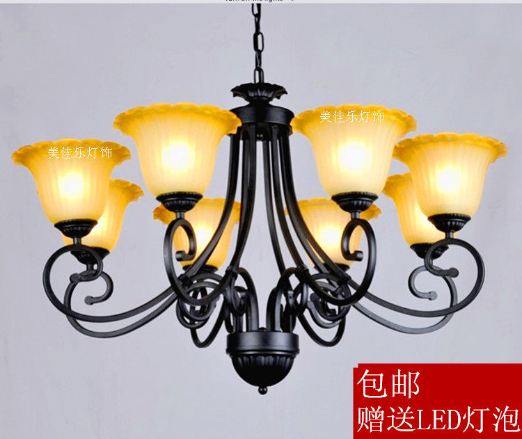 美式新款欧式8头客简约复古铁艺卧室灯具乡村田园地中海餐厅灯饰