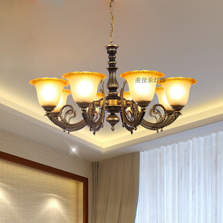 美式新款8头灯具欧式田园乡村铁艺客厅卧室创意餐厅简约复古吊灯