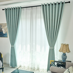 2024新款纯色加厚暗纹提花新国风简约遮光定制卧室飘窗客厅窗帘
