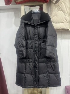 时尚设计感针织拼接大翻领羽绒服女2025新款中长款宽松白鸭绒外套