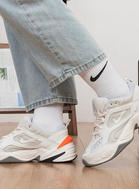 耐克/Nike M2K Tekno 白橙低帮女款厚底增高鞋老爹鞋 AO3108-001