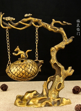 纯黄铜香炉挂式吊炉松鼠熏香炉茶道创意摆件檀香炉盘香炉家居香薰