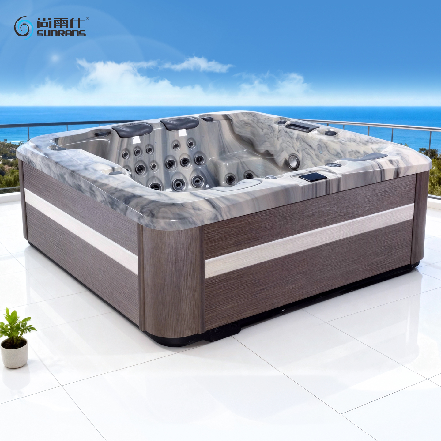 尚雷仕酒店别墅庭院亚克力家用大浴缸恒温冲浪按摩浴盆酒店