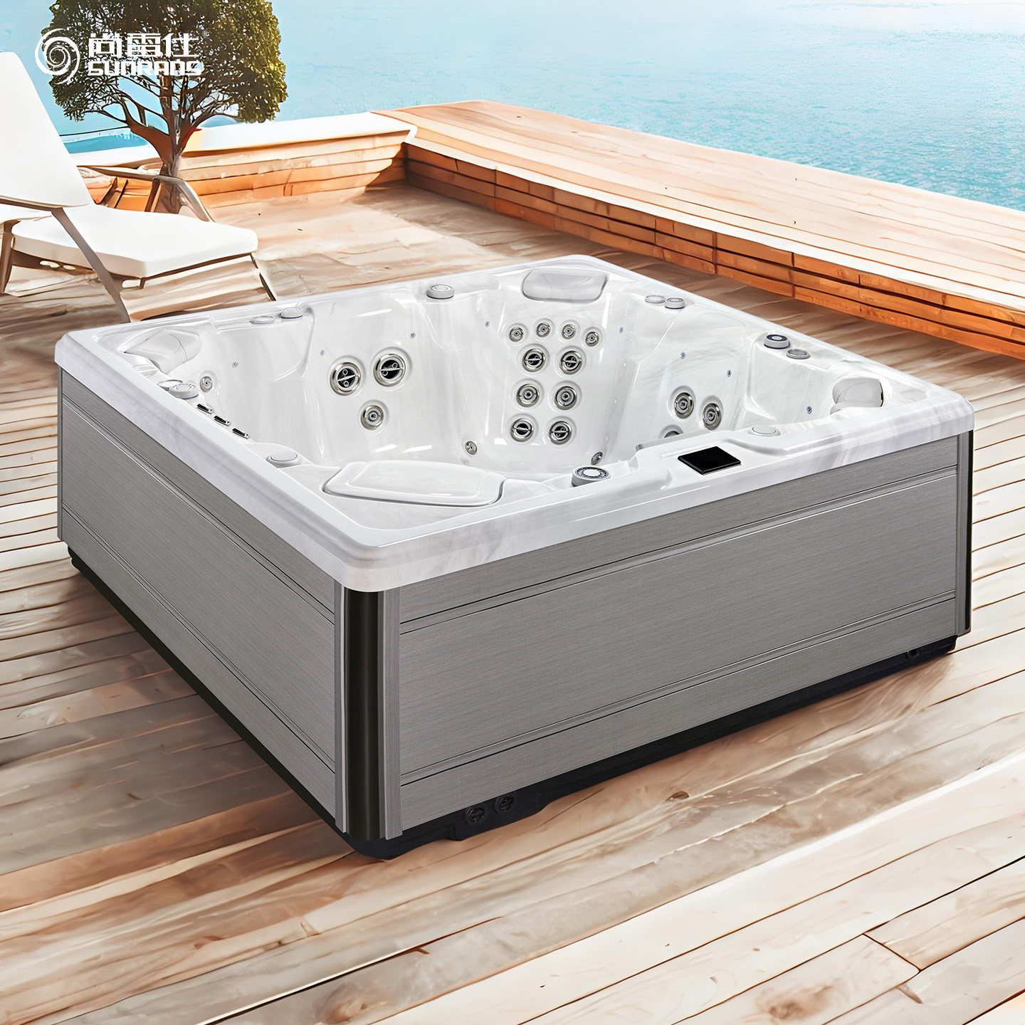 游乐园别墅庭院亚克力家用大浴缸恒温冲浪按摩浴盆酒店独立式浴盘