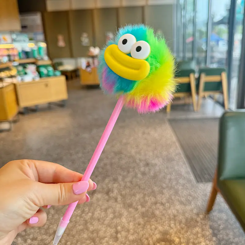 敲软萌小花毛球圆珠笔个性甜美心