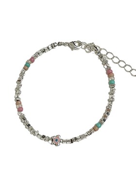 碎银子花朵串珠手链女ins小众设计感百搭蓝色不规则简约手饰