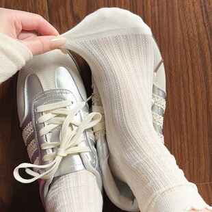 简约蝴蝶结堆堆袜 纯色镂空网眼中筒袜春夏系薄款 韩版 ins时尚