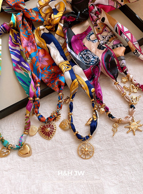 彩染印花布料太阳丝巾项链新款个性时尚百搭锁骨链小众感项饰