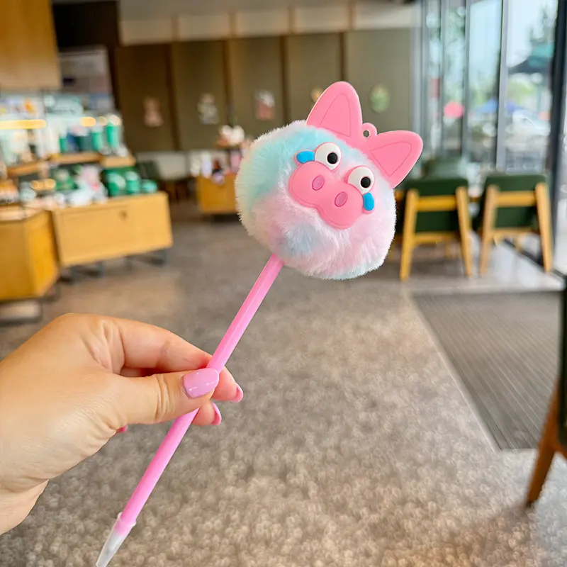 高颜值兔耳朵毛绒笔圆珠笔可爱