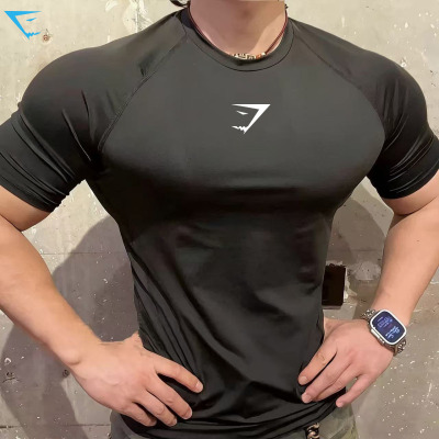 GYMSHARK鲨鱼男士高弹力紧身服运动短袖速干衣透气T恤男圆领短袖