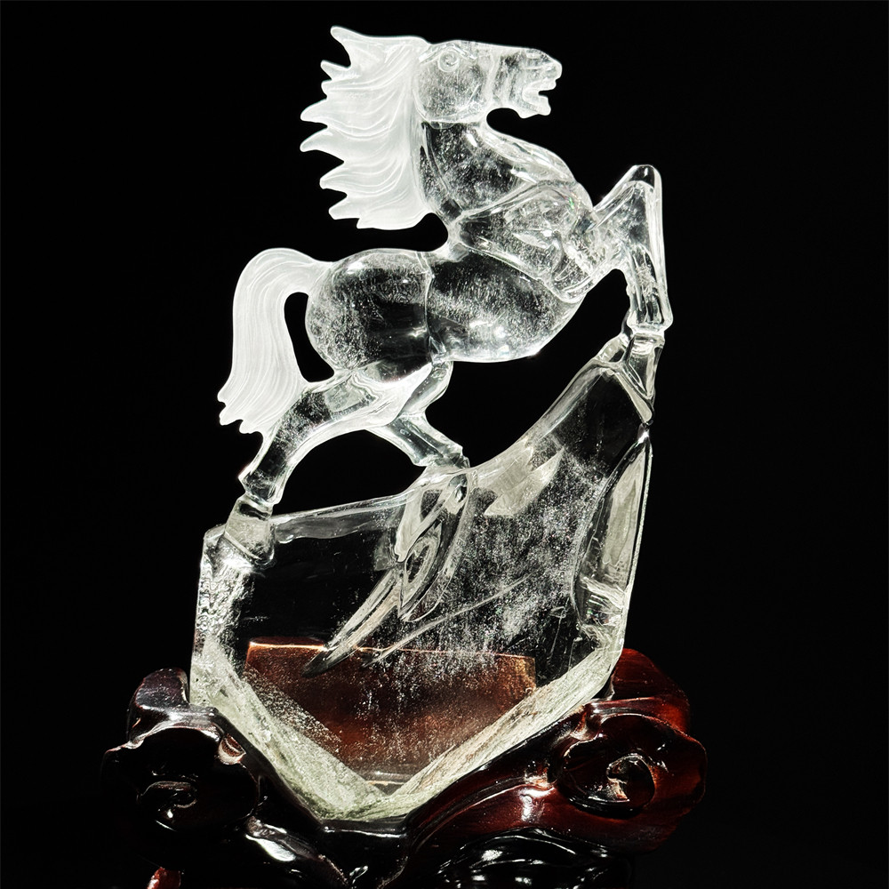 天然白水晶绿幽灵雕刻马生肖马摆件马到成功招财镇宅工艺品吉祥物