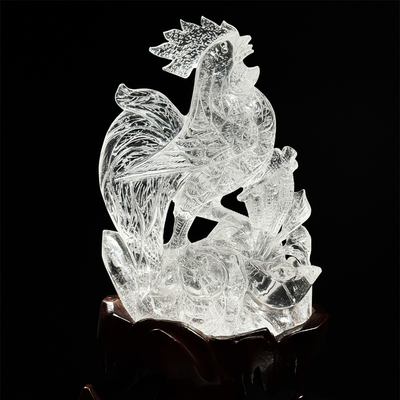 天然白水晶雕刻鸡生肖鸡摆件大公鸡吉祥物助运气招财化解镇宅