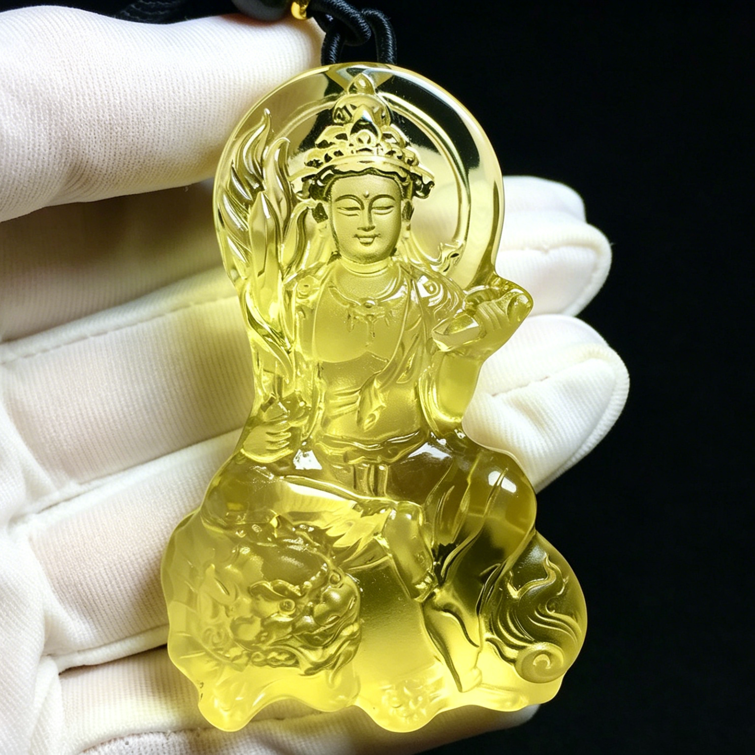 千禧雕刻文殊菩萨属兔天然黄水晶