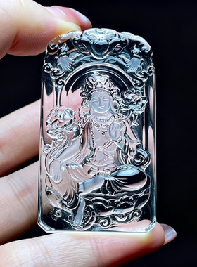 天然白水晶雕刻绿度母吊坠