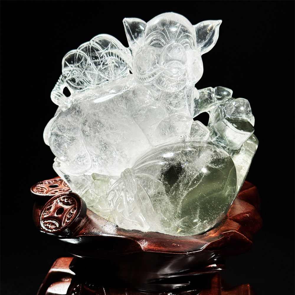 天然白水晶绿幽灵雕刻猪生肖猪摆件小猪吉祥物镇宅招财客厅办公室
