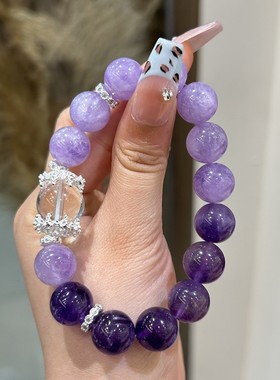 天然紫水晶薰衣草紫阿塞白水晶手链女小红书国风潮百搭设计感手串