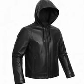 真皮皮衣休闲牛皮男士 外套百搭经典 春秋简约短款 连帽款 时尚