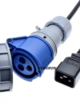 品字公头C20转IEC309 16A32A母头IP44防尘防水蓝色工业插头舞台用