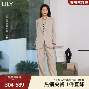 LILY2025春新款女装通勤款复古双排扣气质时尚休闲西装外套小个子