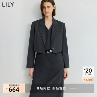 【商场同款】LILY2025秋新款女装含羊毛格雷系通勤西装外套短款