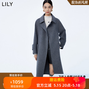 LILY2023冬新款女装绵羊毛优雅气质通勤款复古长款呢子大衣外套女