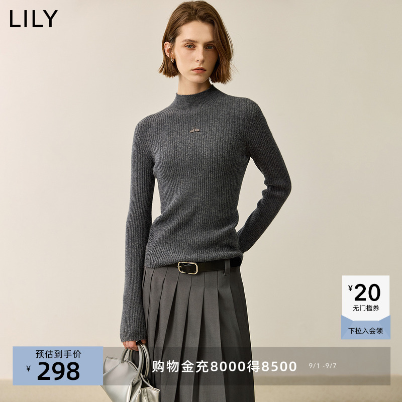 【100%绵羊毛】LILY2025冬新款纯色修身内搭半高领针织衫女上衣
