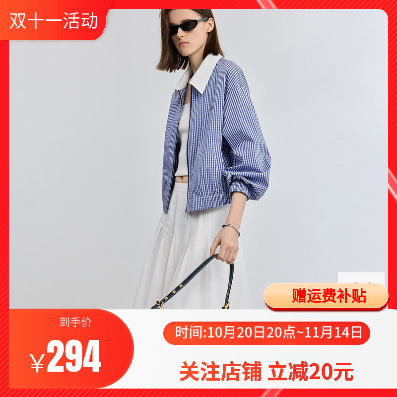 【航海系】LILY2025夏新款复古格纹拉链衬衫领休闲夹克外套短款