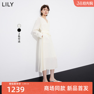 【商场同款】LILY2025春新款女装仿桑蚕丝气质垂坠感长款连衣裙女