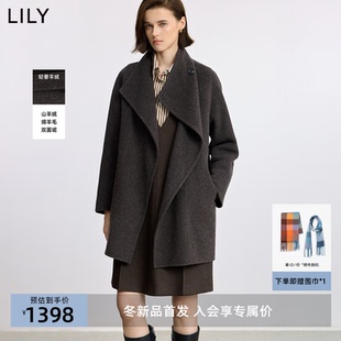 LILY2025冬新款女装羊毛羊绒混纺老钱风收腰双面呢毛呢外套小个子