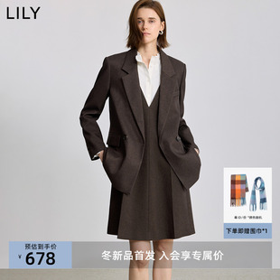 LILY2025冬新款女装复古驳领斜纹宽松休闲气质通勤高级感西装外套