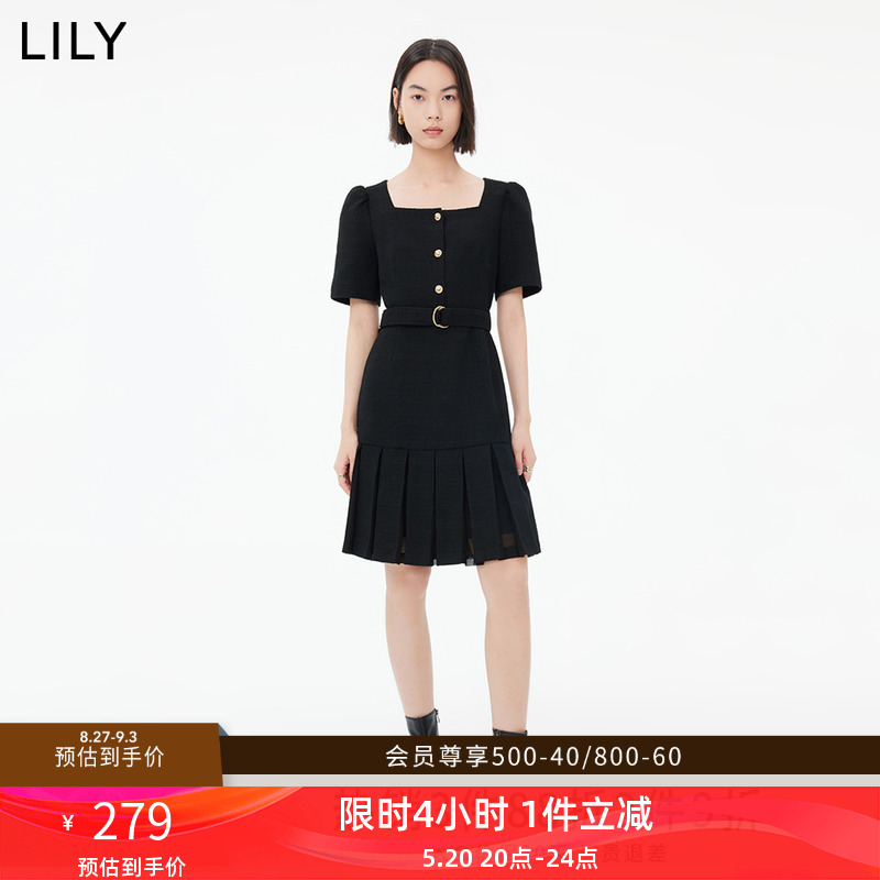 LILY肌理感提花小香风连衣裙复古方领显瘦2023新款秋装通勤A字裙