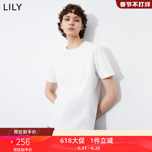 商场同款 LILY2024春新款 女装 宽松白T恤 时尚 百搭舒适圆领短袖