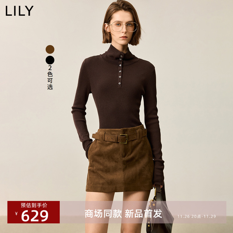 【100%绵羊毛】商场同款LILY2025冬新款女装高领弹力修身针织衫女