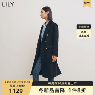 LILY2022冬新款 毛呢外套女 舒适全绵羊毛复古双排扣长款 女装