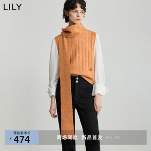 【商场同款】LILY2025秋新款女装羊毛混纺两穿含围巾针织开衫马甲